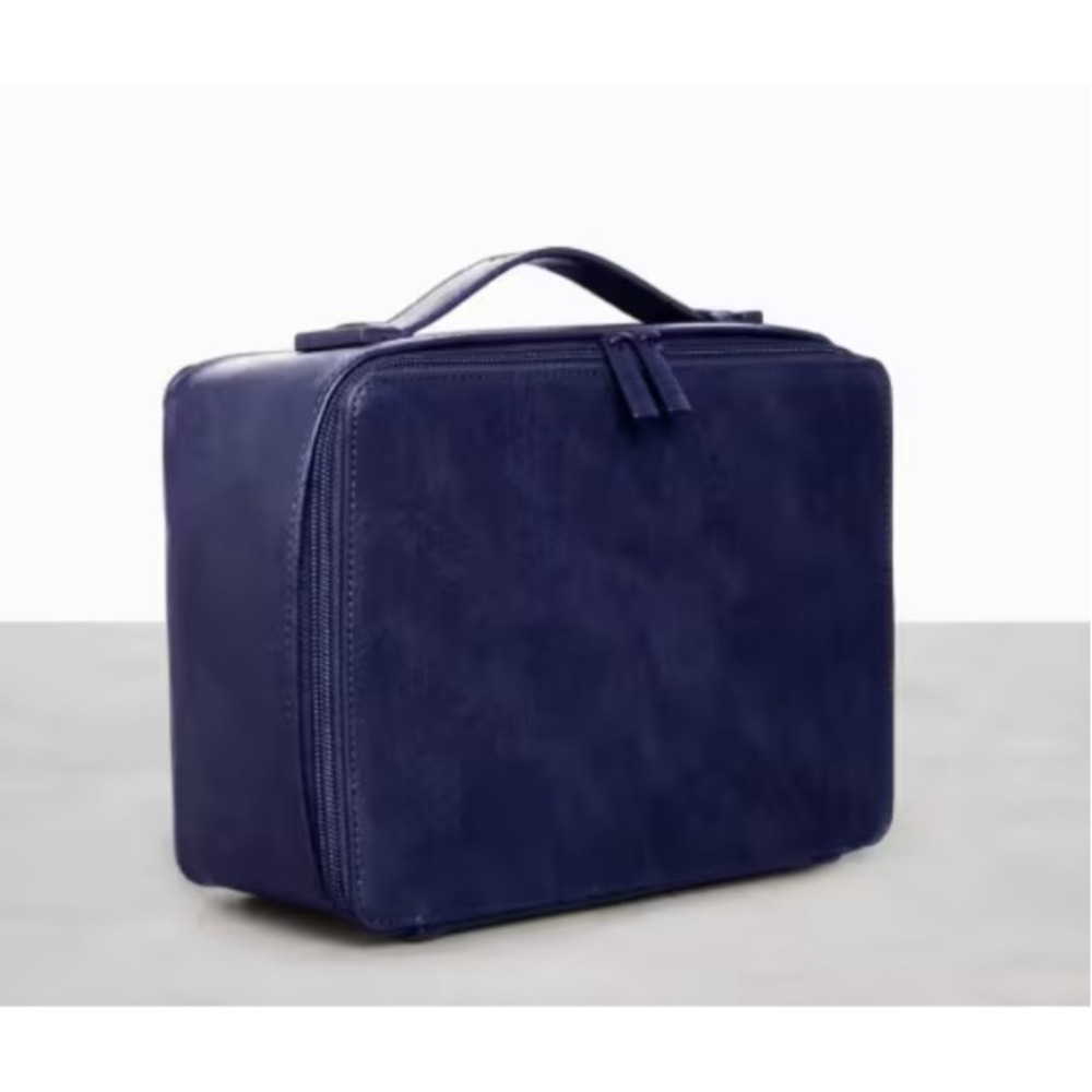 BÉIS The Cosmetic Case Faux Leather Travel Makeup Organizer Beauty Bag Navy
